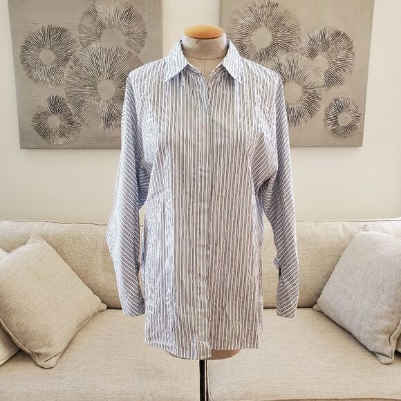 Lafayette 148 Victoria Oceanic Striped Blouse size Large - Picture 3 of 13